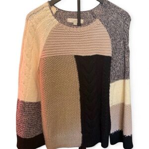 LOFT Women's Colorblock Sweater - Black, Cream, Mauve & tan